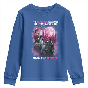Pink Breast Cancer Youth Sweatshirt Pink Ribbon Comeback Stronger Than Setback Wolf Moon TS10 Royal Blue Print Your Wear