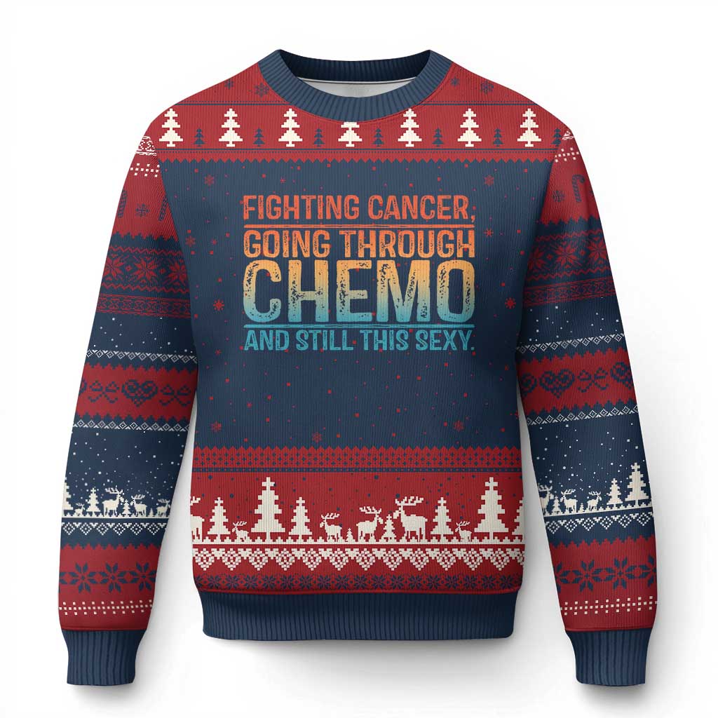 Funny Cancer Fighter Ugly Christmas Sweater Inspirational Quote Chemo Patient Gift TS10 Navy Red Print Your Wear