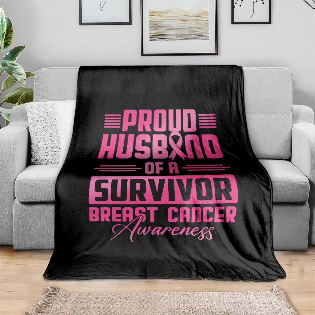 Husband Of A Warrior Breast Cancer Awareness Throw Blanket Wife Support Squad TS10 Print Your Wear