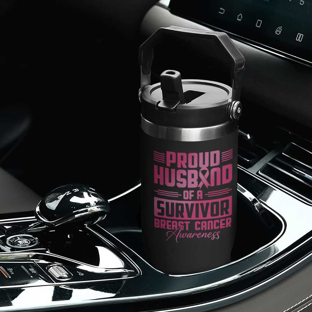 Husband Of A Warrior Breast Cancer Awareness Flip Straw Tumbler Wife Support Squad TS10 Print Your Wear