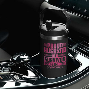 Husband Of A Warrior Breast Cancer Awareness Flip Straw Tumbler Wife Support Squad TS10 Print Your Wear