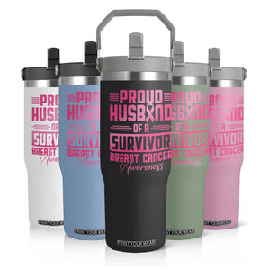 Husband Of A Warrior Breast Cancer Awareness Flip Straw Tumbler Wife Support Squad TS10 Print Your Wear