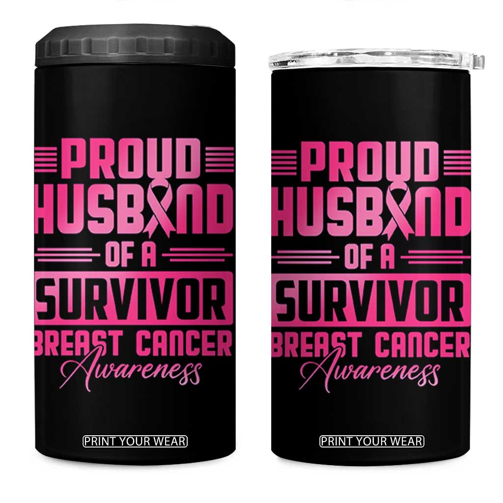 Husband Of A Warrior Breast Cancer Awareness 4 in 1 Can Cooler Tumbler Wife Support Squad TS10 One Size: 16 oz Black Print Your Wear
