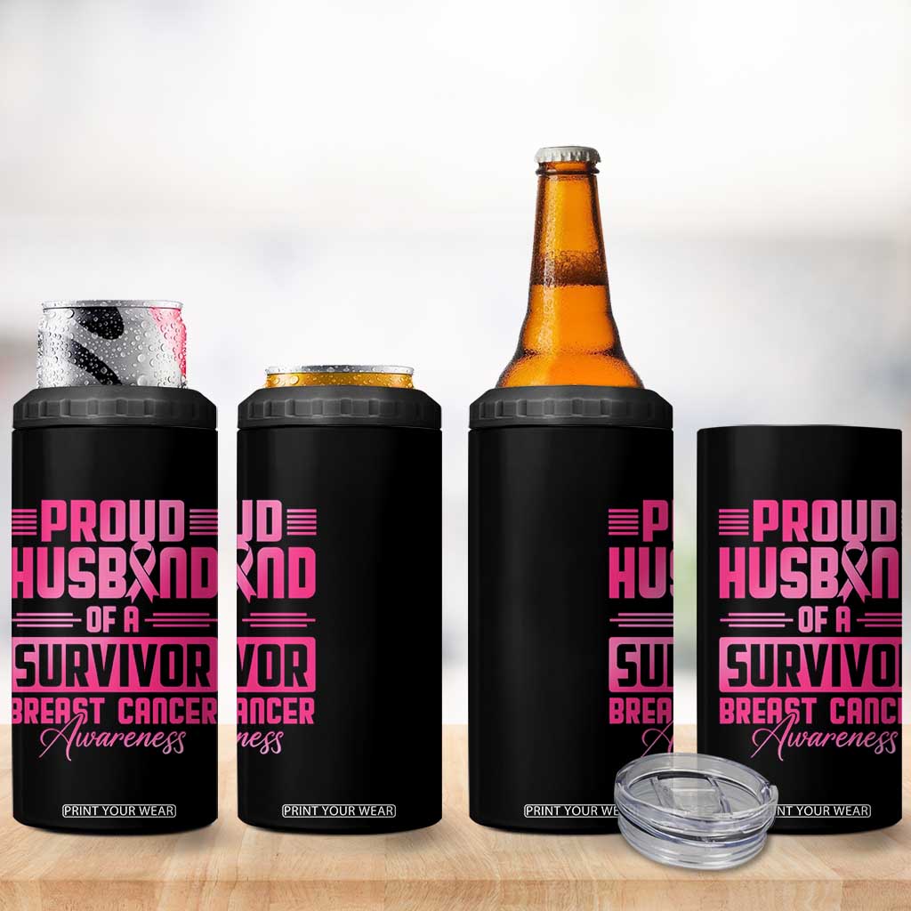 Husband Of A Warrior Breast Cancer Awareness 4 in 1 Can Cooler Tumbler Wife Support Squad TS10 Print Your Wear