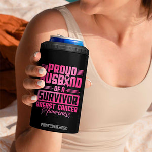 Husband Of A Warrior Breast Cancer Awareness 4 in 1 Can Cooler Tumbler Wife Support Squad TS10 Print Your Wear