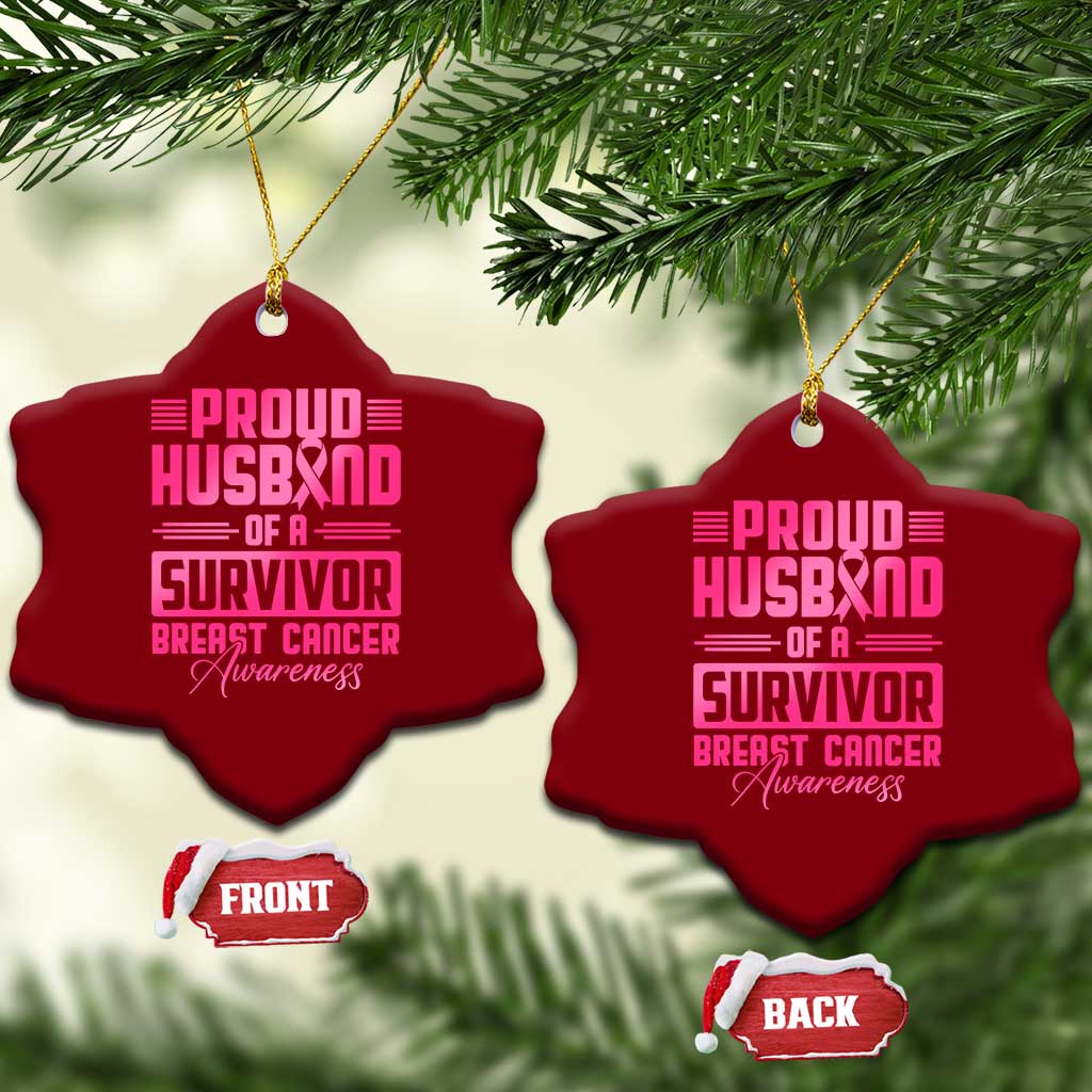 Husband Of A Warrior Breast Cancer Awareness Ceramic Ornament Wife Support Squad TS10 Print Your Wear