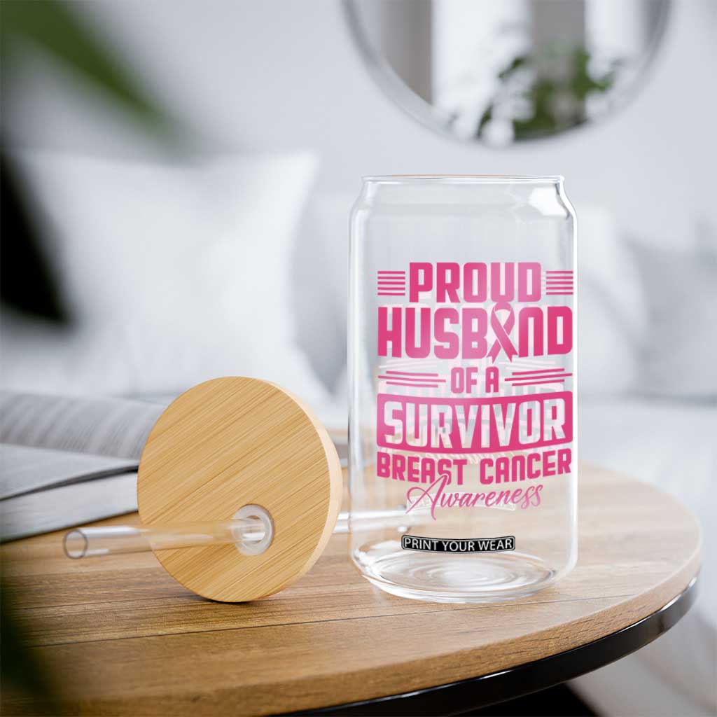 Husband Of A Warrior Breast Cancer Awareness Glass Can Wife Support Squad TS10 Print Your Wear