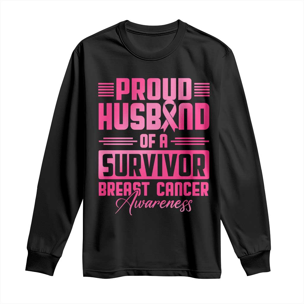 Husband Of A Warrior Breast Cancer Awareness Long Sleeve Shirt Wife Support Squad TS10 Black Print Your Wear