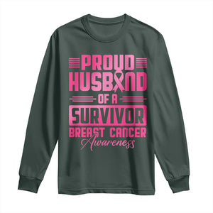 Husband Of A Warrior Breast Cancer Awareness Long Sleeve Shirt Wife Support Squad TS10 Dark Forest Green Print Your Wear
