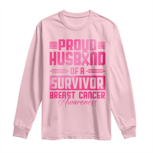 Husband Of A Warrior Breast Cancer Awareness Long Sleeve Shirt Wife Support Squad TS10 Light Pink Print Your Wear