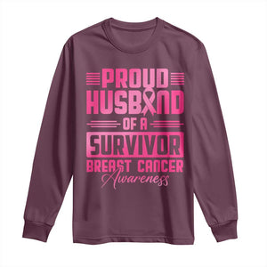Husband Of A Warrior Breast Cancer Awareness Long Sleeve Shirt Wife Support Squad TS10 Maroon Print Your Wear