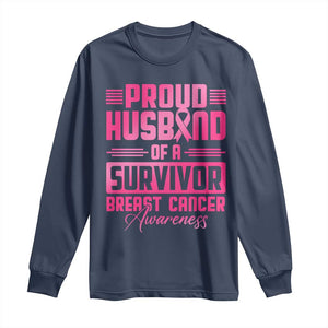Husband Of A Warrior Breast Cancer Awareness Long Sleeve Shirt Wife Support Squad TS10 Navy Print Your Wear