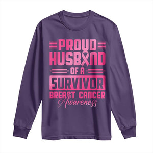 Husband Of A Warrior Breast Cancer Awareness Long Sleeve Shirt Wife Support Squad TS10 Purple Print Your Wear