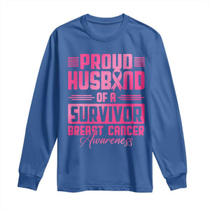 Husband Of A Warrior Breast Cancer Awareness Long Sleeve Shirt Wife Support Squad TS10 Royal Blue Print Your Wear