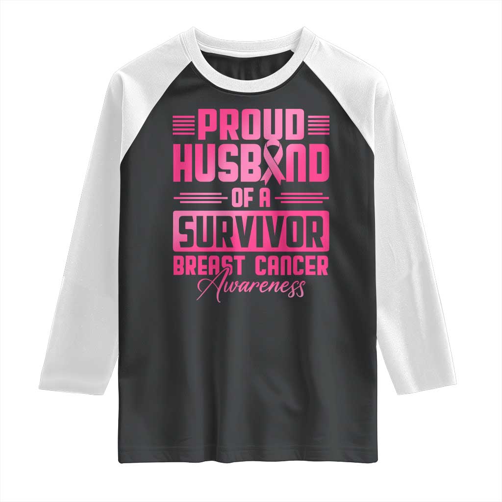 Husband Of A Warrior Breast Cancer Awareness Raglan Shirt Wife Support Squad TS10 Black White Print Your Wear