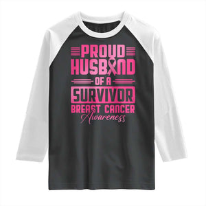 Husband Of A Warrior Breast Cancer Awareness Raglan Shirt Wife Support Squad TS10 Black White Print Your Wear