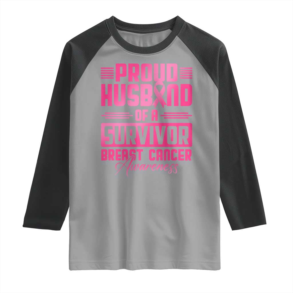 Husband Of A Warrior Breast Cancer Awareness Raglan Shirt Wife Support Squad TS10 Sport Gray Black Print Your Wear
