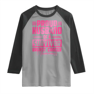 Husband Of A Warrior Breast Cancer Awareness Raglan Shirt Wife Support Squad TS10 Sport Gray Black Print Your Wear