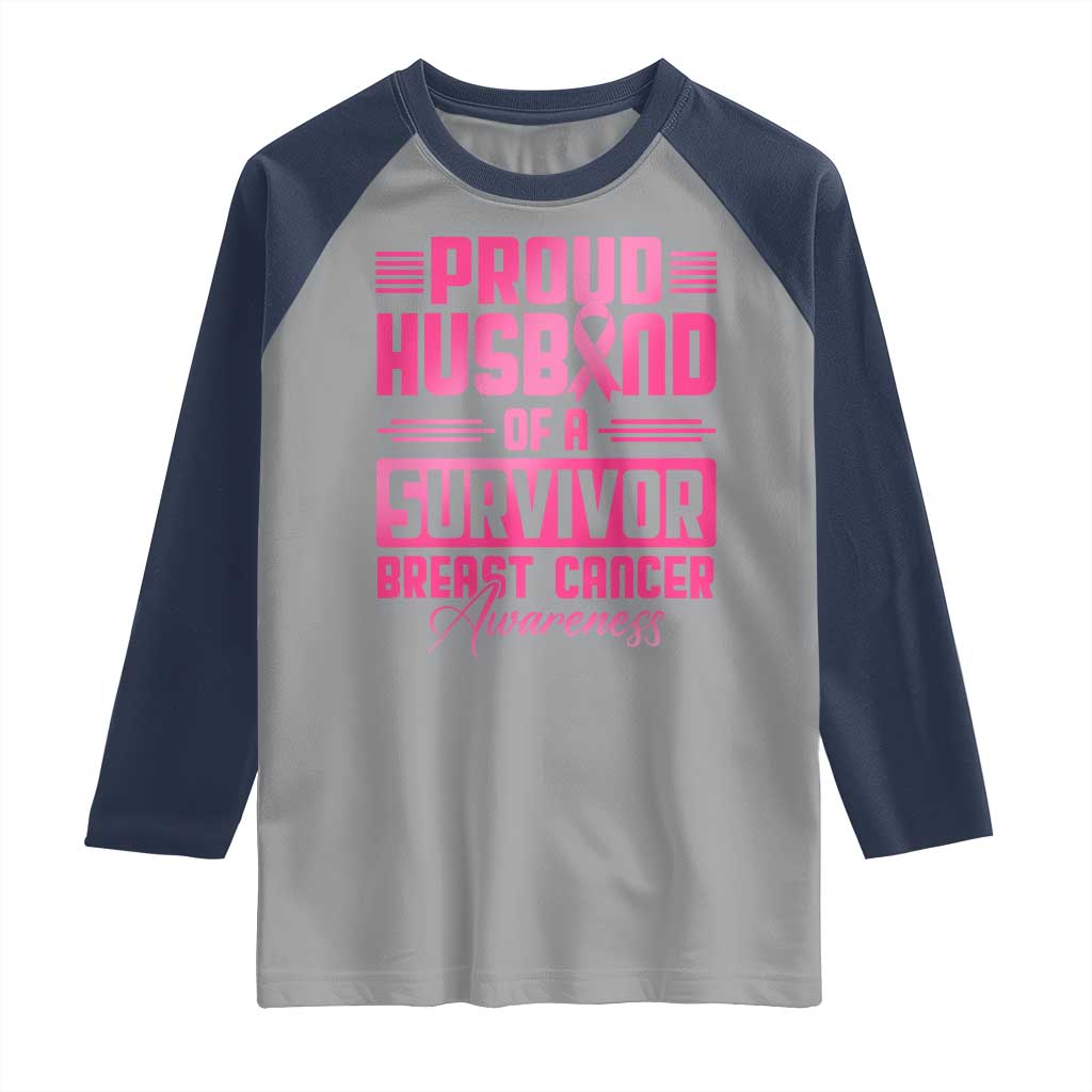 Husband Of A Warrior Breast Cancer Awareness Raglan Shirt Wife Support Squad TS10 Sport Gray Navy Print Your Wear