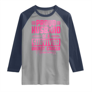 Husband Of A Warrior Breast Cancer Awareness Raglan Shirt Wife Support Squad TS10 Sport Gray Navy Print Your Wear