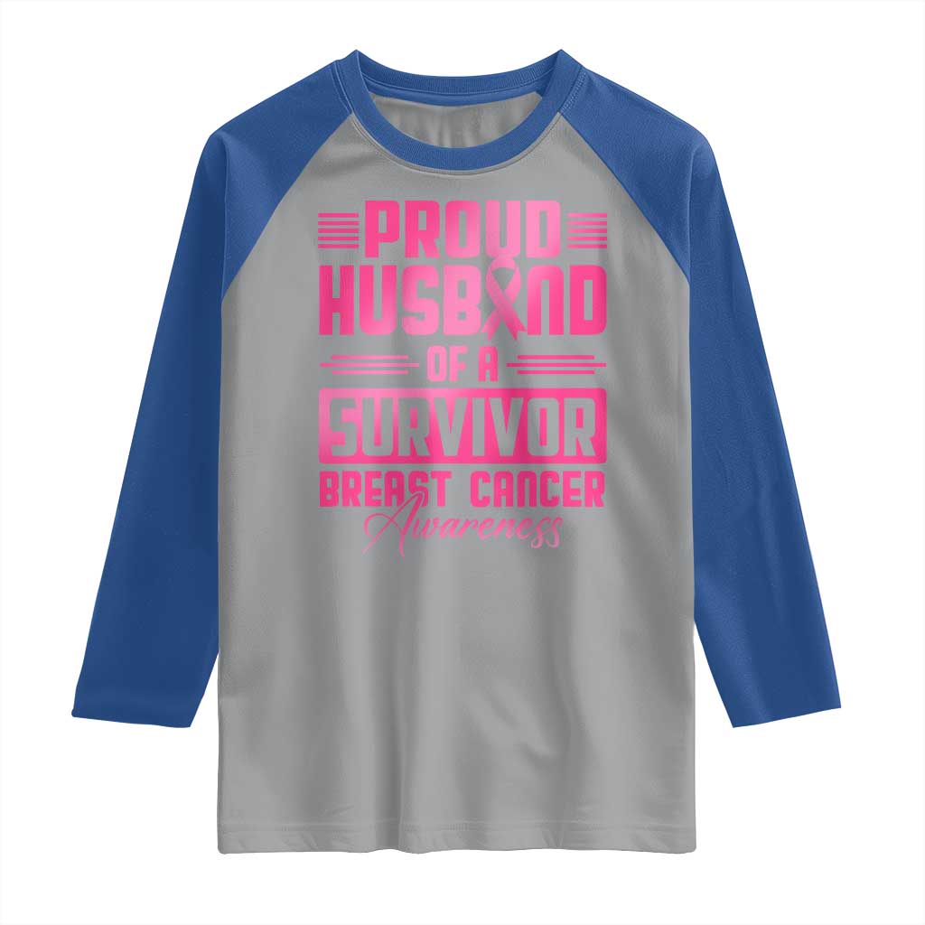 Husband Of A Warrior Breast Cancer Awareness Raglan Shirt Wife Support Squad TS10 Sport Gray Royal Print Your Wear