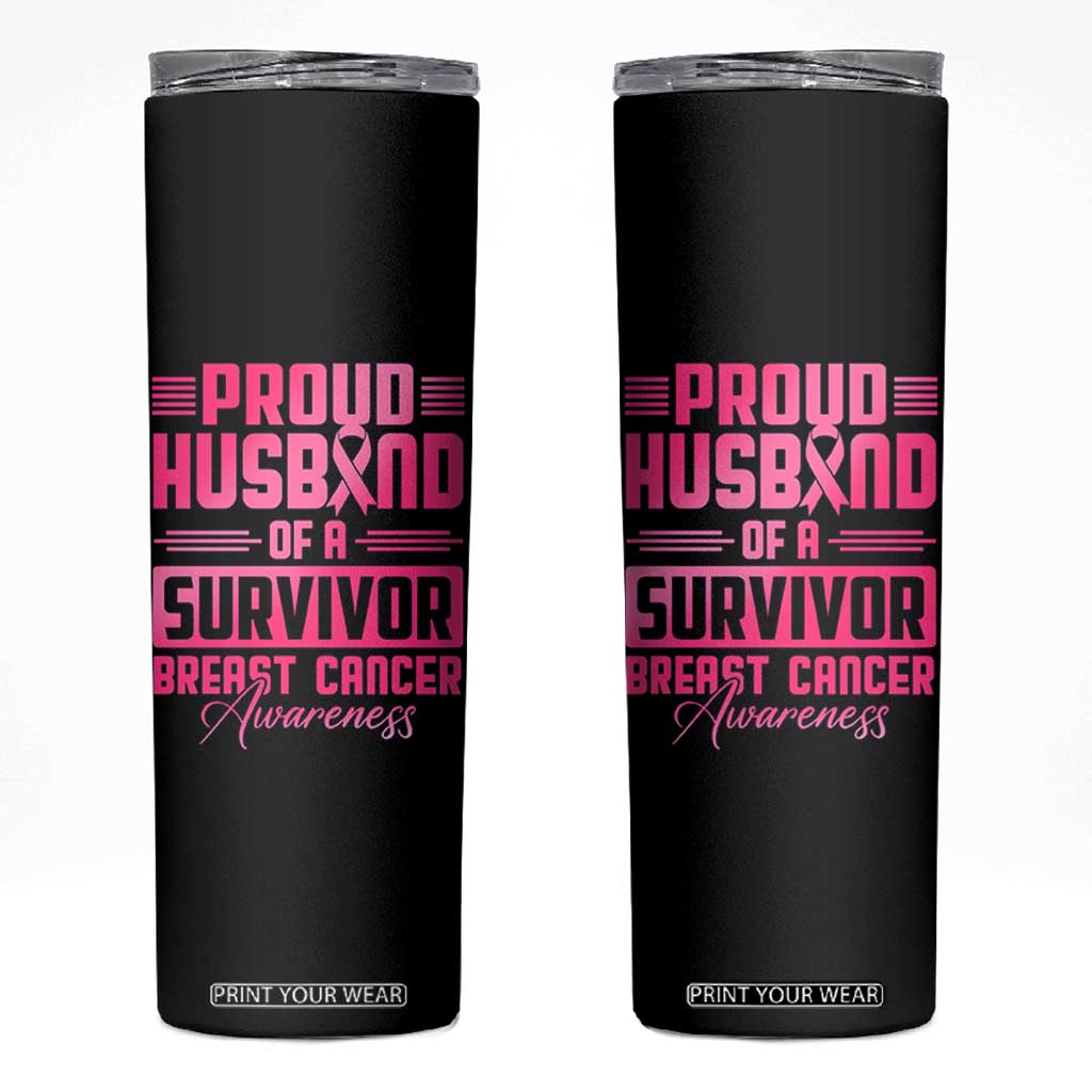 Husband Of A Warrior Breast Cancer Awareness Skinny Tumbler Wife Support Squad TS10 Black Print Your Wear