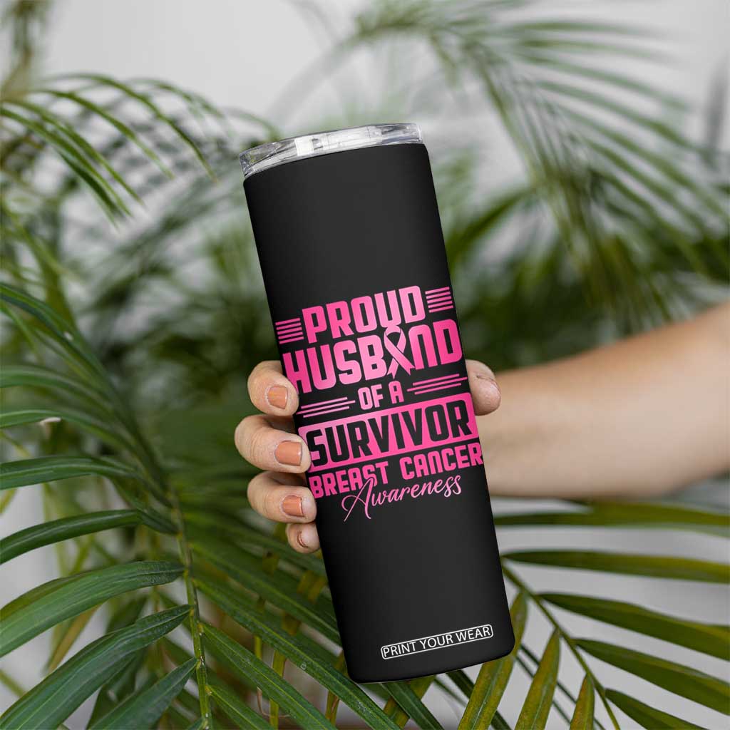 Husband Of A Warrior Breast Cancer Awareness Skinny Tumbler Wife Support Squad TS10 Print Your Wear