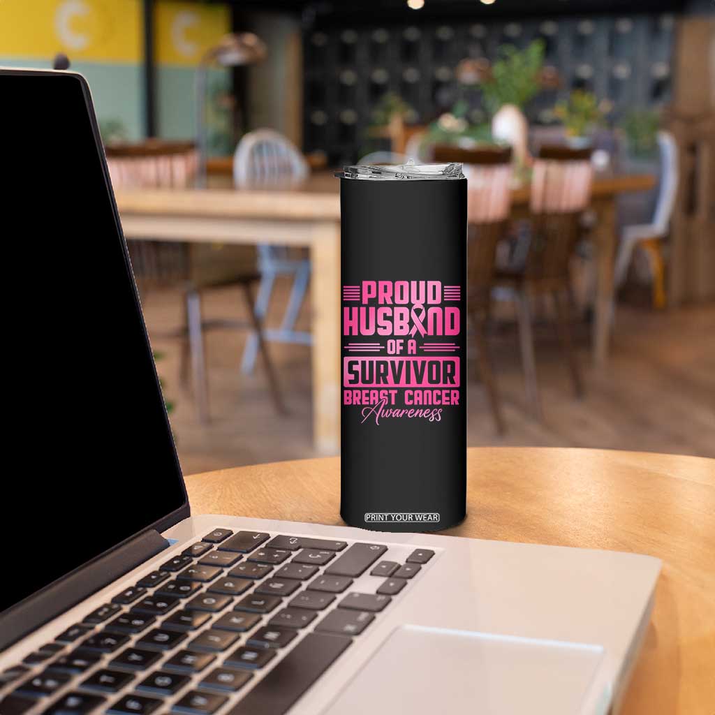 Husband Of A Warrior Breast Cancer Awareness Skinny Tumbler Wife Support Squad TS10 Print Your Wear