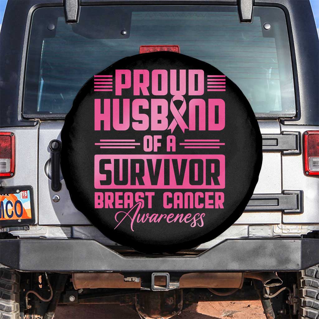 Husband Of A Warrior Breast Cancer Awareness Spare Tire Cover Wife Support Squad TS10 No hole Black Print Your Wear