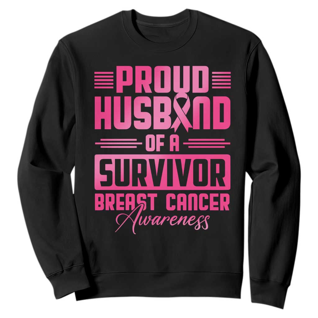 Husband Of A Warrior Breast Cancer Awareness Sweatshirt Wife Support Squad TS10 Black Print Your Wear