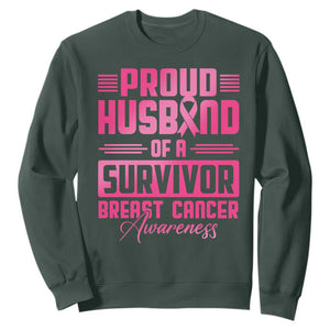 Husband Of A Warrior Breast Cancer Awareness Sweatshirt Wife Support Squad TS10 Dark Forest Green Print Your Wear