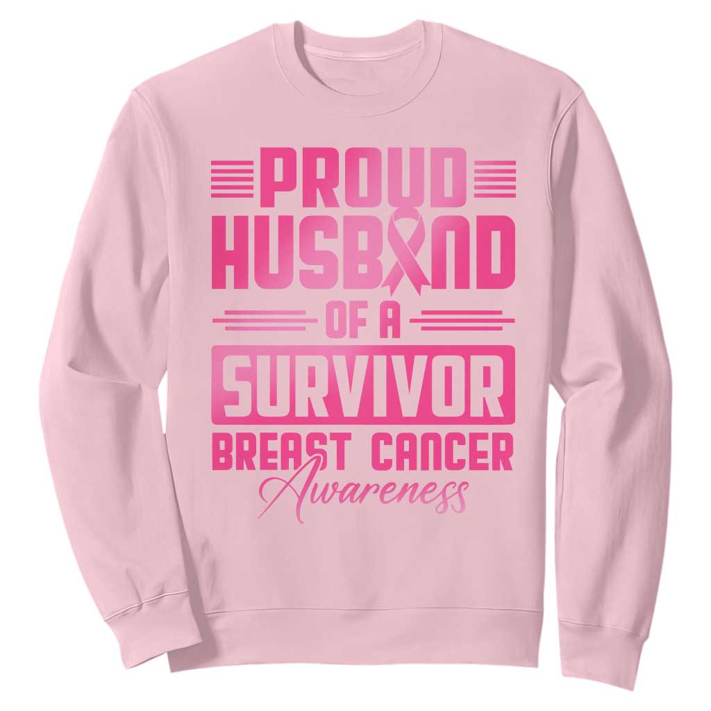 Husband Of A Warrior Breast Cancer Awareness Sweatshirt Wife Support Squad TS10 Light Pink Print Your Wear