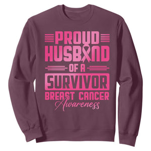 Husband Of A Warrior Breast Cancer Awareness Sweatshirt Wife Support Squad TS10 Maroon Print Your Wear