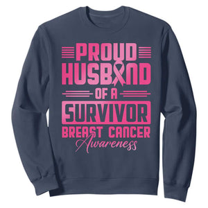 Husband Of A Warrior Breast Cancer Awareness Sweatshirt Wife Support Squad TS10 Navy Print Your Wear