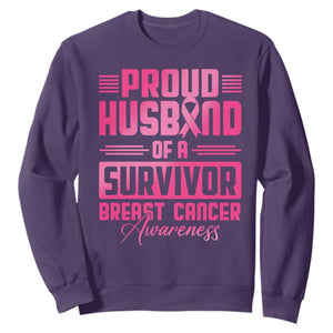 Husband Of A Warrior Breast Cancer Awareness Sweatshirt Wife Support Squad TS10 Purple Print Your Wear