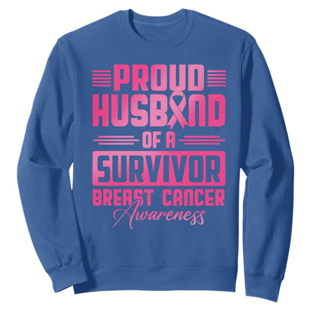 Husband Of A Warrior Breast Cancer Awareness Sweatshirt Wife Support Squad TS10 Royal Blue Print Your Wear