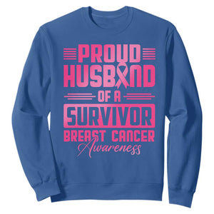 Husband Of A Warrior Breast Cancer Awareness Sweatshirt Wife Support Squad TS10 Royal Blue Print Your Wear