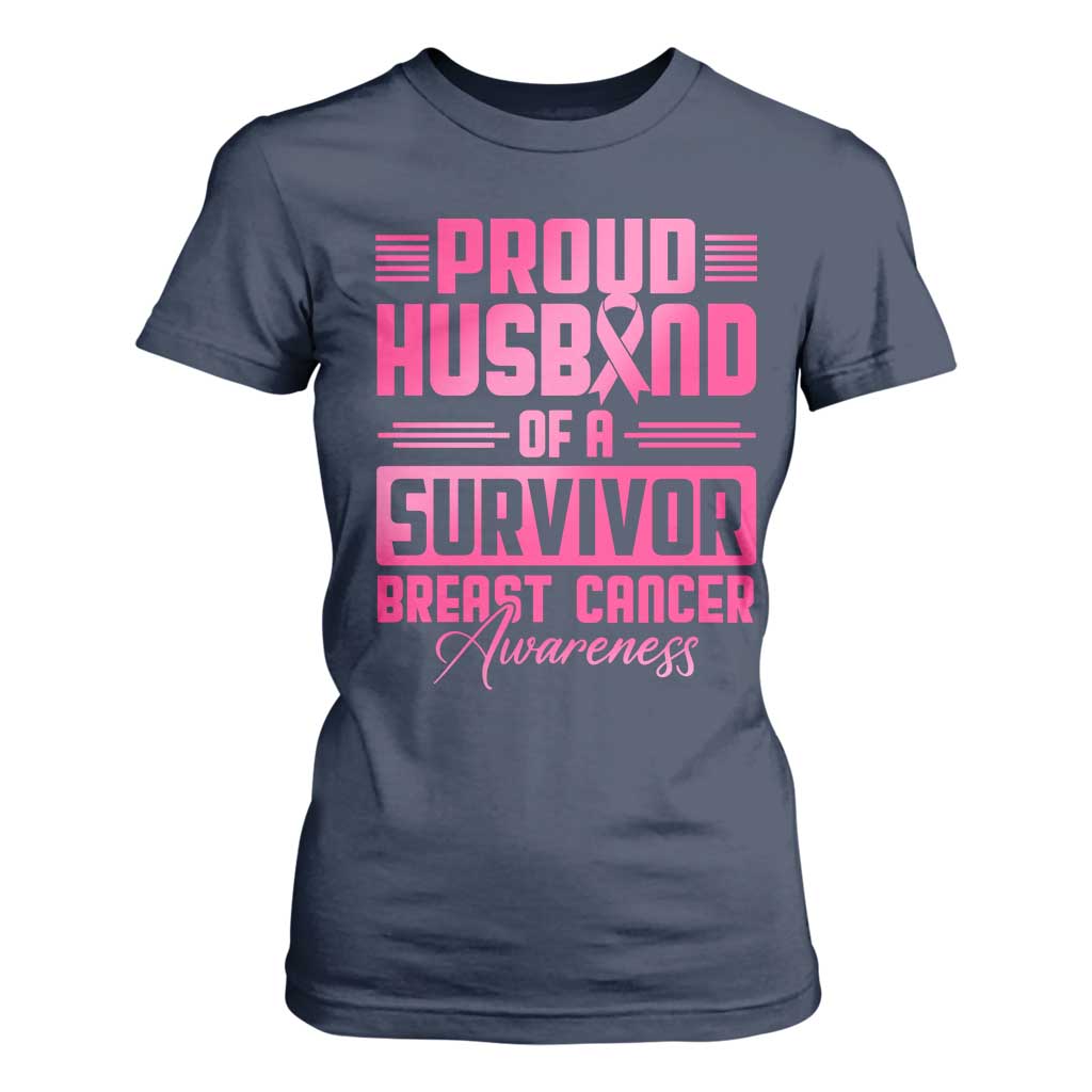 Husband Of A Warrior Breast Cancer Awareness T Shirt For Women Wife Support Squad TS10 Navy Print Your Wear