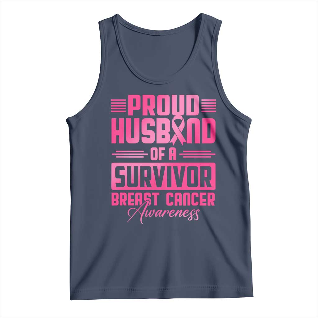 Husband Of A Warrior Breast Cancer Awareness Tank Top Wife Support Squad TS10 Navy Print Your Wear