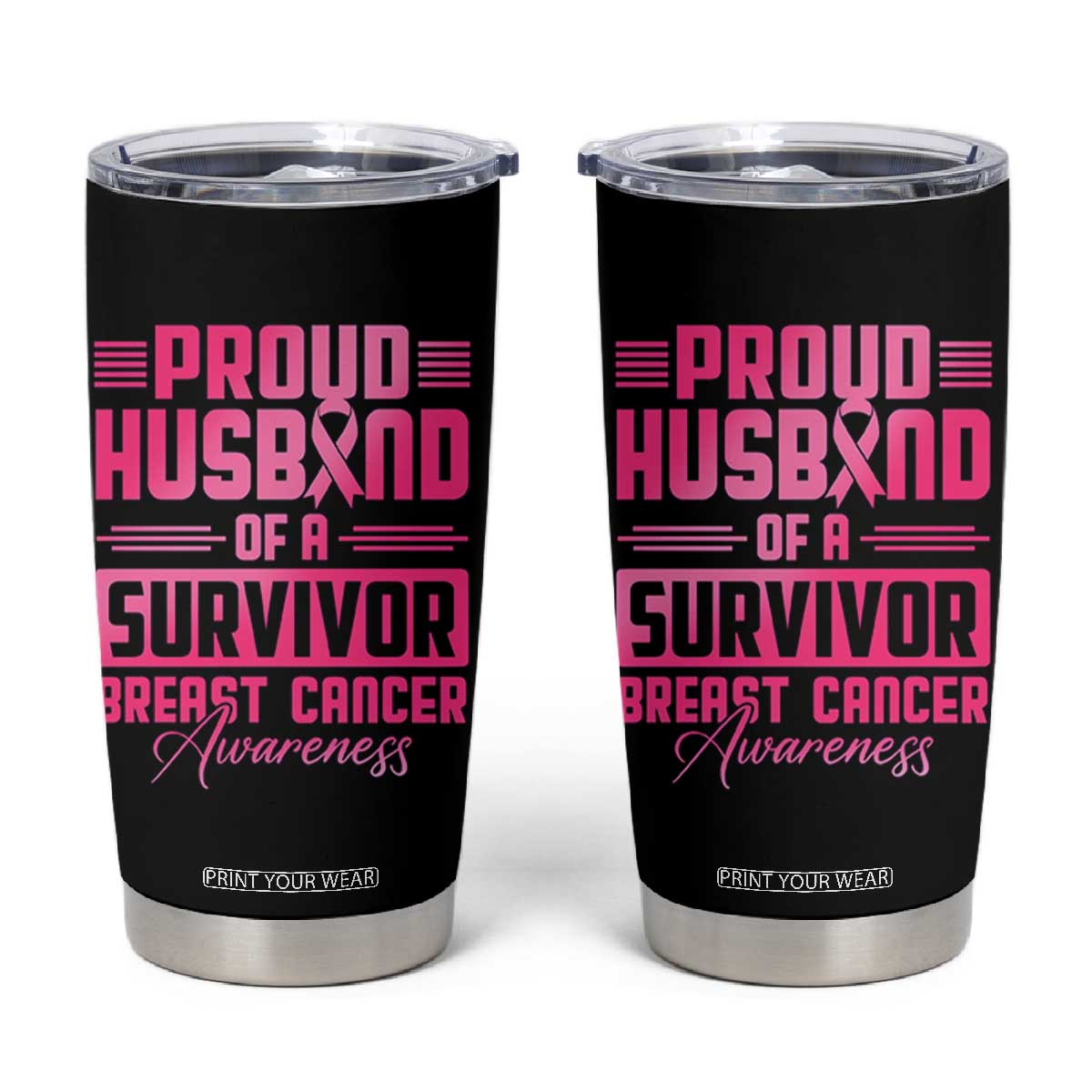 Husband Of A Warrior Breast Cancer Awareness Tumbler Cup Wife Support Squad TS10 Black Print Your Wear