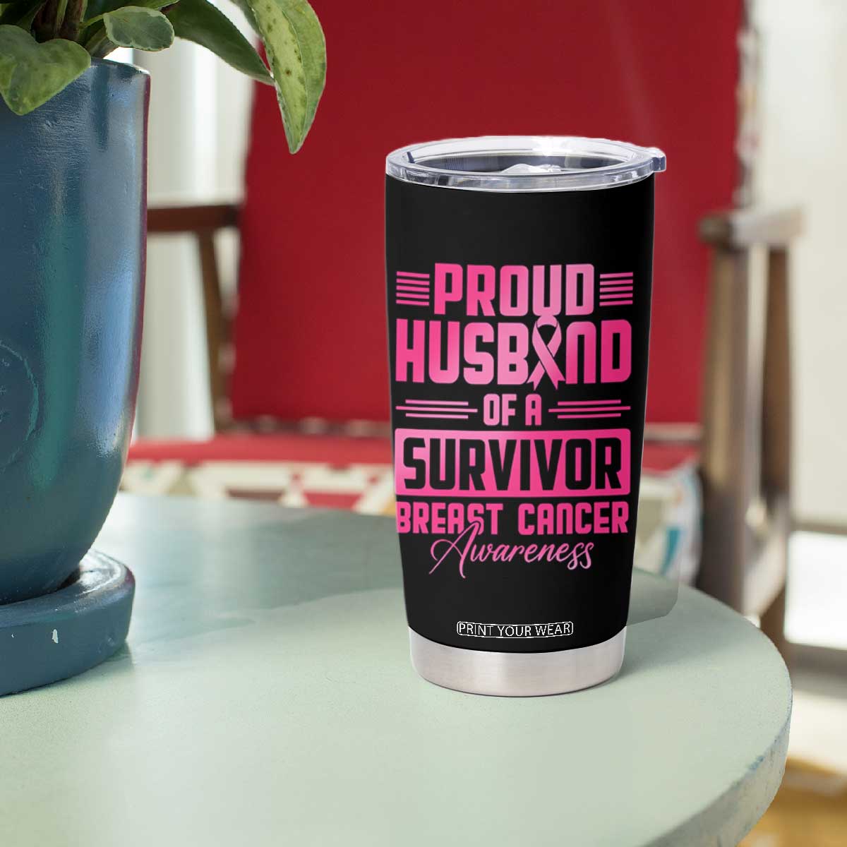Husband Of A Warrior Breast Cancer Awareness Tumbler Cup Wife Support Squad TS10 Print Your Wear