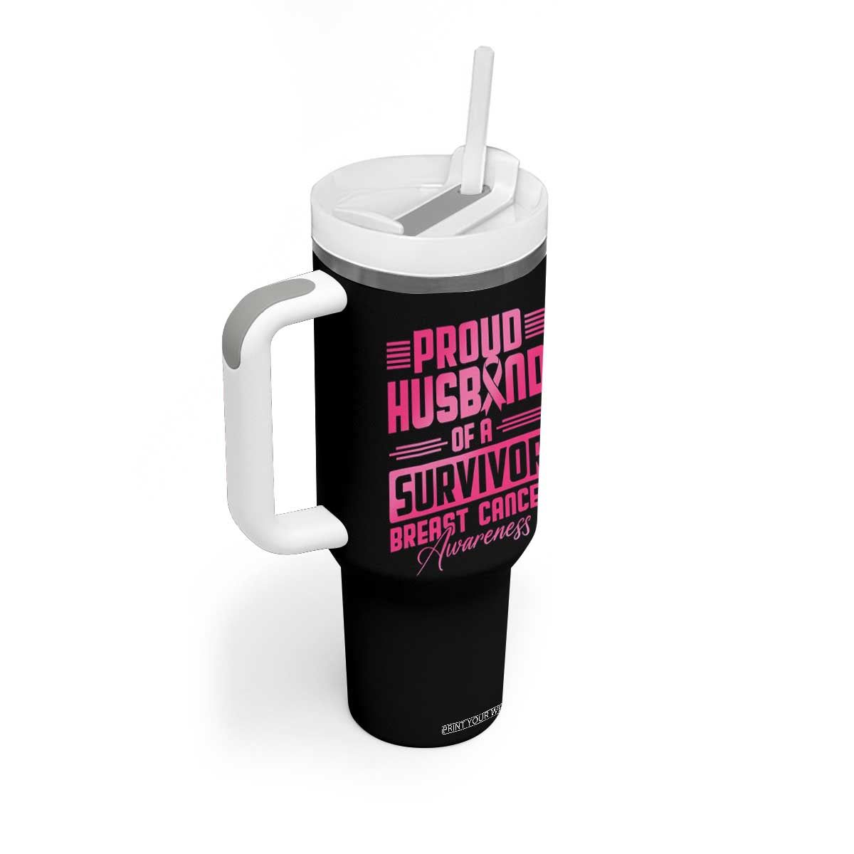 Husband Of A Warrior Breast Cancer Awareness Tumbler With Handle Wife Support Squad TS10 Print Your Wear