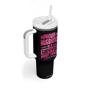 Husband Of A Warrior Breast Cancer Awareness Tumbler With Handle Wife Support Squad TS10 Print Your Wear