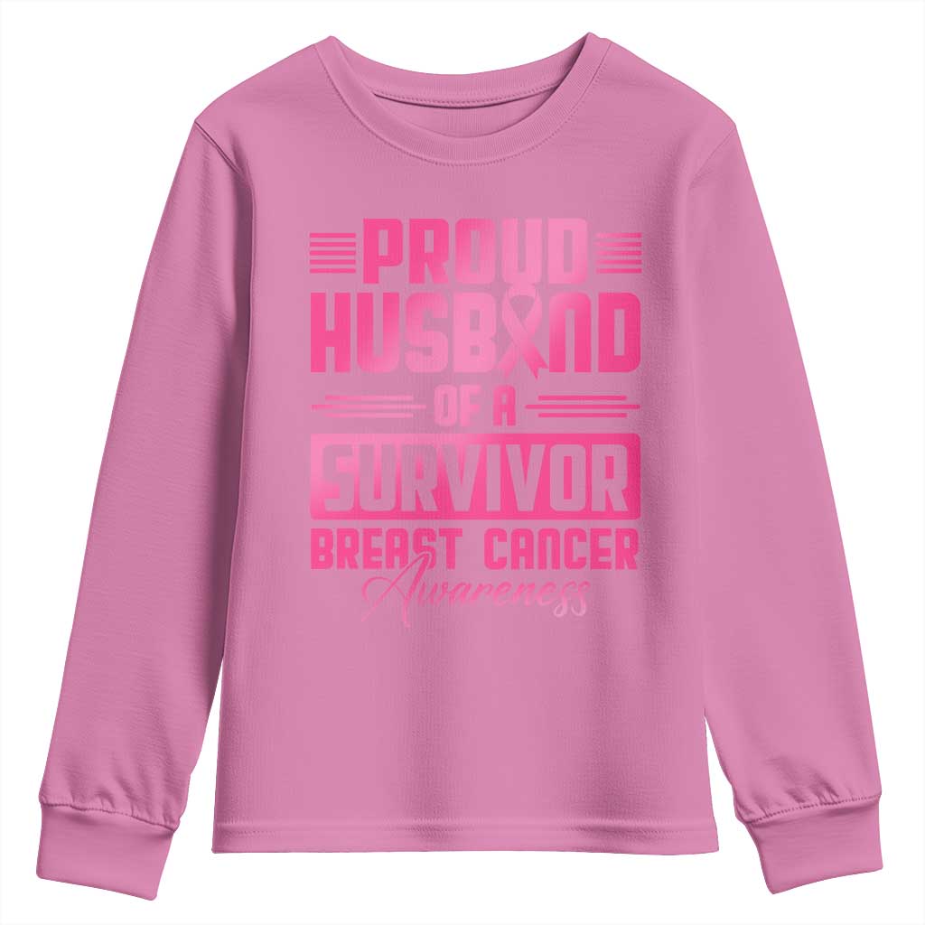 Husband Of A Warrior Breast Cancer Awareness Youth Sweatshirt Wife Support Squad TS10 Azalea Print Your Wear