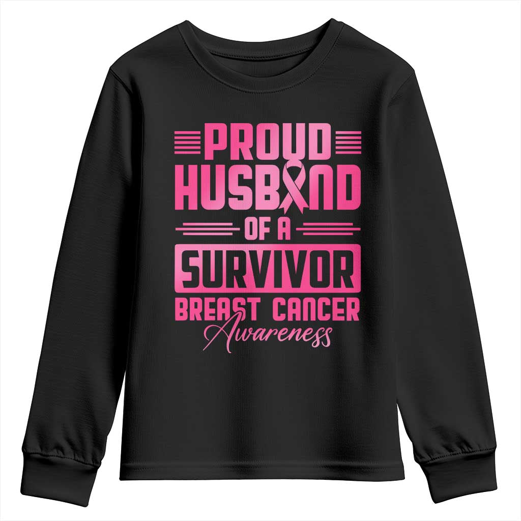 Husband Of A Warrior Breast Cancer Awareness Youth Sweatshirt Wife Support Squad TS10 Black Print Your Wear