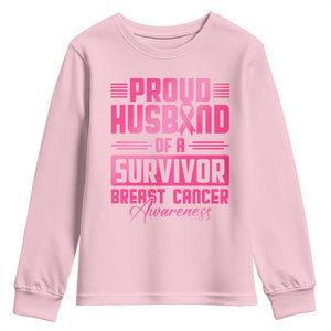 Husband Of A Warrior Breast Cancer Awareness Youth Sweatshirt Wife Support Squad TS10 Light Pink Print Your Wear