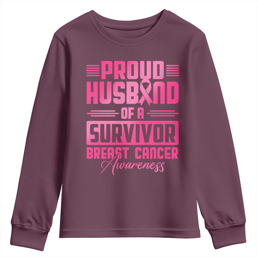 Husband Of A Warrior Breast Cancer Awareness Youth Sweatshirt Wife Support Squad TS10 Maroon Print Your Wear