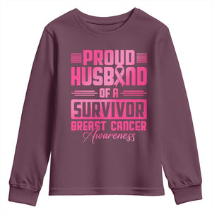 Husband Of A Warrior Breast Cancer Awareness Youth Sweatshirt Wife Support Squad TS10 Maroon Print Your Wear