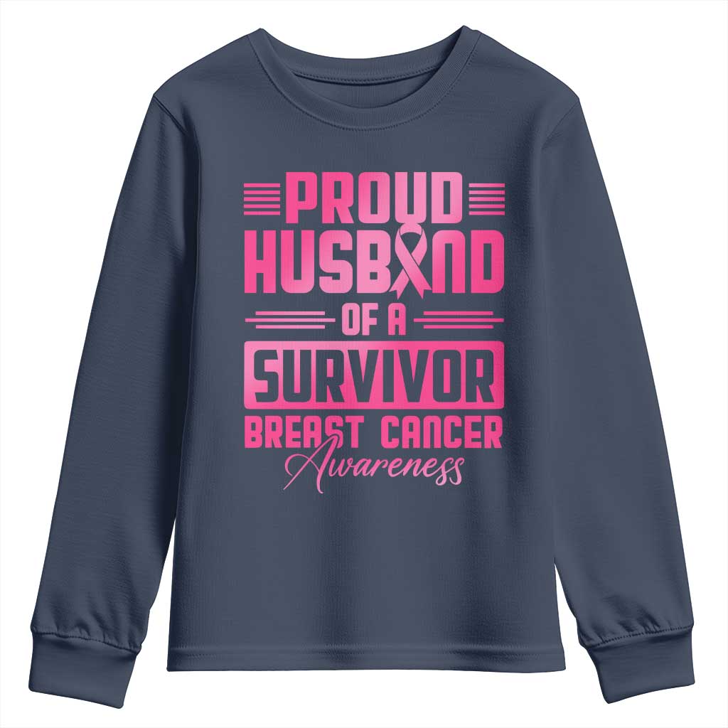 Husband Of A Warrior Breast Cancer Awareness Youth Sweatshirt Wife Support Squad TS10 Navy Print Your Wear