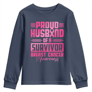 Husband Of A Warrior Breast Cancer Awareness Youth Sweatshirt Wife Support Squad TS10 Navy Print Your Wear